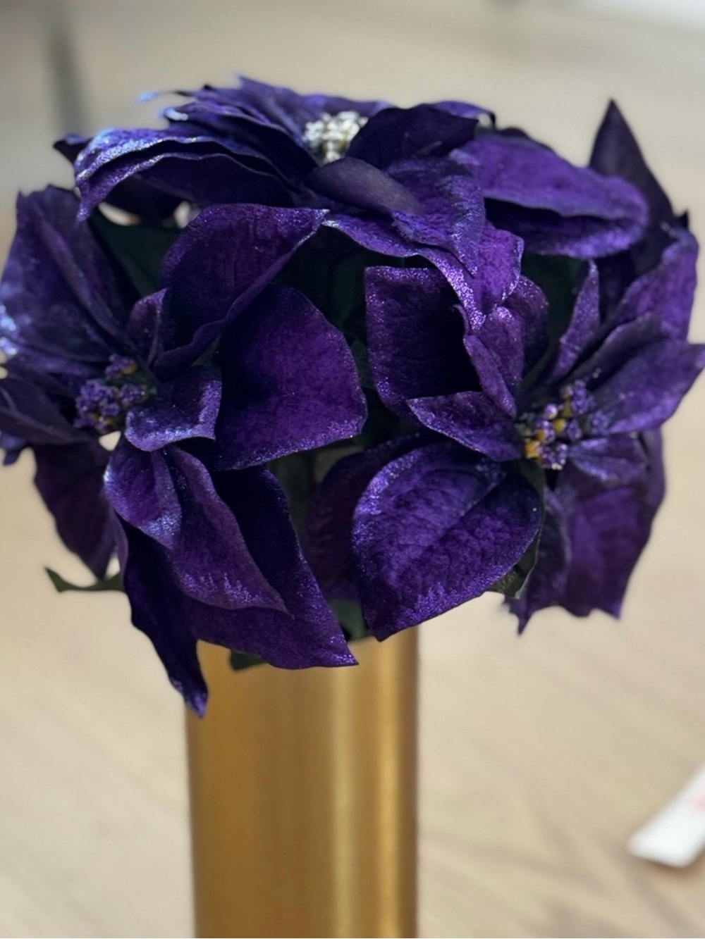 Deep Purple Velvet Poinsettia Stems- Home Accents Faux Florals